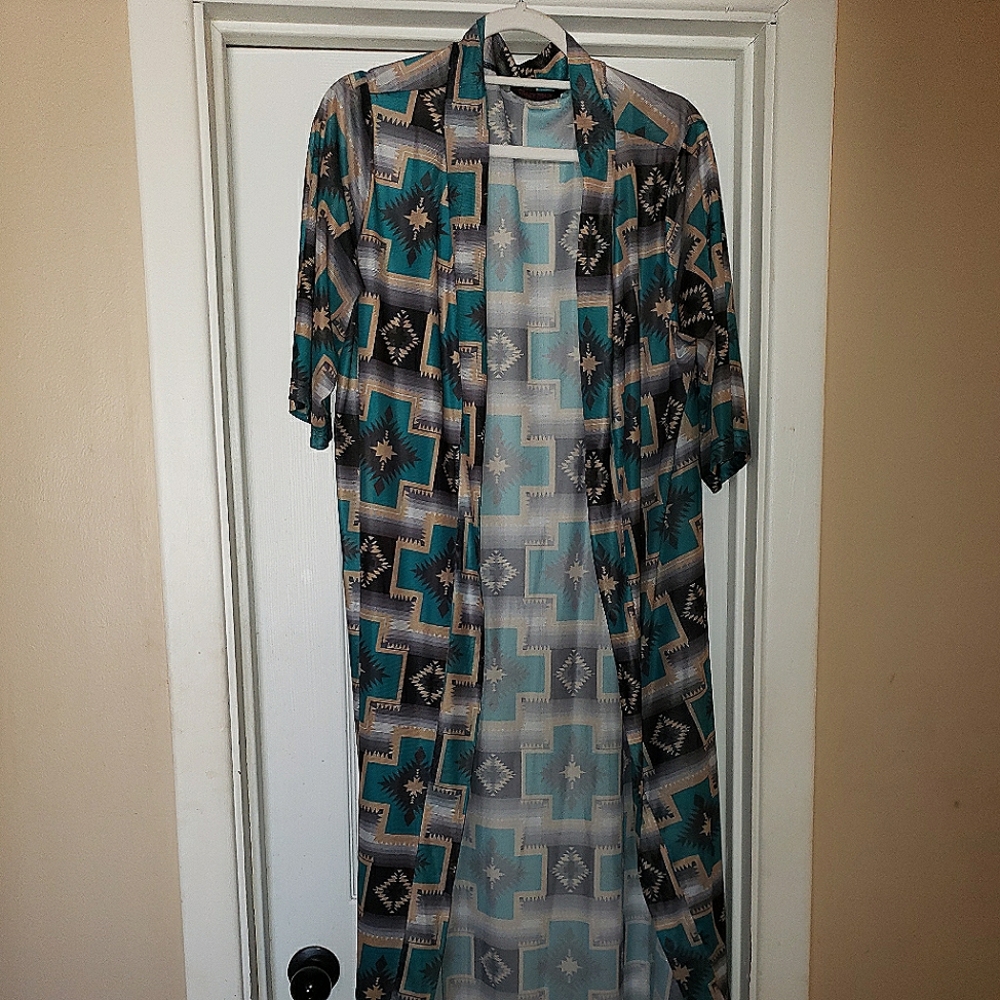Aztec Crazy Train Cardigan Large Tan/Black/Turquoise